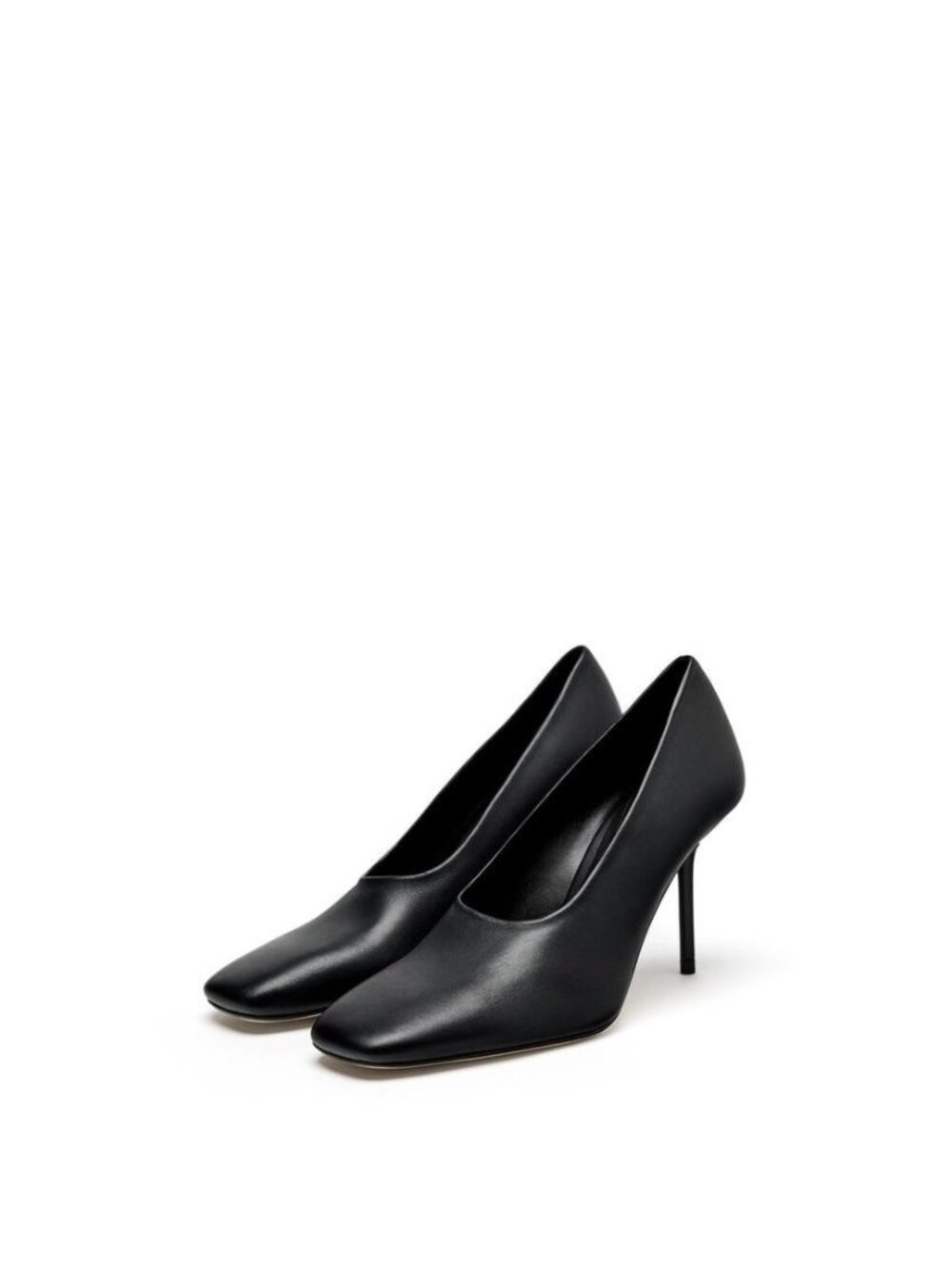 Zara Womens Pump Heels EU 39 US 8 Black Leather Square Toe Stiletto 1259/610 NWT